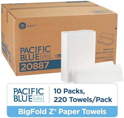 Pacific Blue Ultra Big Z-Fold Paper Towels by GP PRO (Georgia-Pacific), White, 20887, 220 Paper Towels Per Pack, 10 Packs Per Case (2200 Total), 10.20'' x 10.80