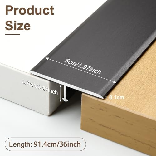 Aluminum T Molding Floor Transition Strip Self Adhesive, Door Threshold Strip, Edge Trim for Laminate Wood Tile Vinyl, Floor Divider for Joining Flooring Gaps (3pcs, 36 x 2 in, Black)