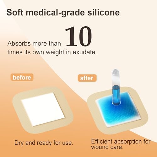 Ourmed Silicone Foam Dressings(4"x 4" - 20 Packs) with Tender Adhesive Border, Sterile Advanced Absorbent Bandage, Wound Care for Bed Sores, Pressure Ulcers, Foot Diabetic Ulcer