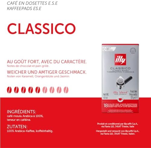 illy E.S.E. Coffee - Single-Serve Pods – Classico Medium Roast - Notes Of Chocolate & Caramel - For E.S.E Machines - Extraordinary Aroma & Body – 18 Count