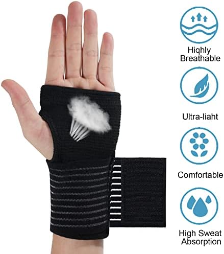 Wrist Brace, 2 Pack Elastic Wrist Support with Strap, Wrist Compression Wrap Adjustable Wrist Strap Relieves Wrist Pain, Tendonitis, Sports Use for Men and Women, Right & Lef(Black)