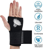 AOOWU Wrist Brace, 2 Pack Elastic Wrist Support with Strap, Wrist Compression Wrap Adjustable Wrist Strap Relieves Wrist Pain, Tendonitis, Sports Use for Men and Women, Right & Lef(Black)