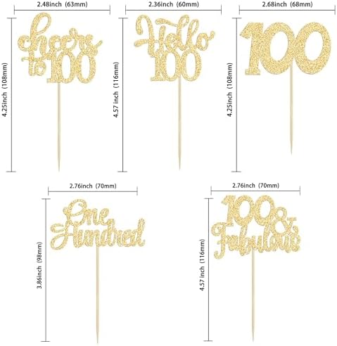 30pcs Happy 100th Birthday Cupcake Toppers - Gold Glitter One Hundred Cheers to 100 Years Old Cupcake Picks for Anniversary Party Cake Decorations