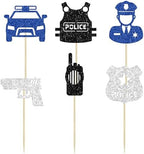 Gyufise 24Pcs Police Cupcake Toppers Glitter Policeman Police Officer Cupcake Picks Police Cake Decorations for Police Emblem Theme Birthday Party Cake Decor Supplies