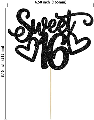 Gyufise 1Pc Sweet Teenager 16 Cake Topper Glitter 16th Birthday Cake Pick for Cheers to 16 Years Old 16th Birthday Party Cake Decorations Supplies Black