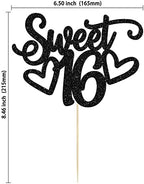 Gyufise 1Pc Sweet Teenager 16 Cake Topper Glitter 16th Birthday Cake Pick for Cheers to 16 Years Old 16th Birthday Party Cake Decorations Supplies Black