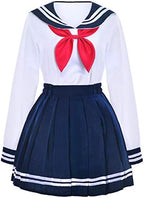 Japanese School Girls Uniform Sailor Navy Blue Pleated Skirt Anime Cosplay Costumes with Socks Set(SSF13)