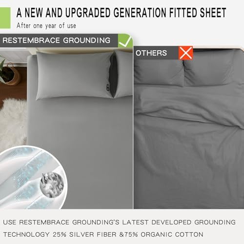 Grounding Sheets King 25% Silver Fiber 75% Organic Cotton with Outlet Tester and Test Pen, Grounded Bed Sheet Kit Earth Connected Bedding for Bed (Gray, King)