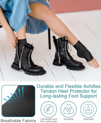 PGRODE Achilles Tendon Sleeve with Silicone Heel Protector Cushion Pad, Achilles Tendonitis Support Compression Socks for Women Plantar Fasciitis, Bursitis, Heel Pain Relife, 1 Pair (Black)