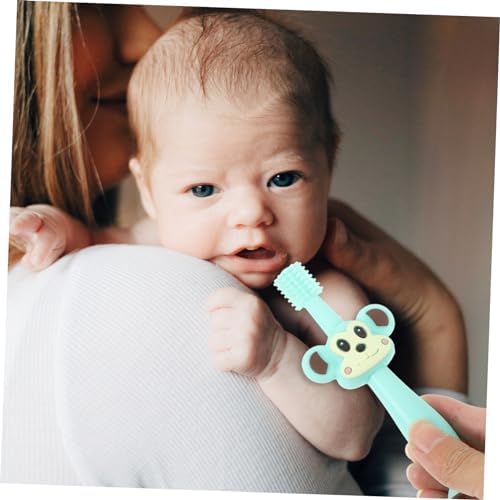 Beaupretty Training Toothbrush and Teething for Years Soft Silicone Full Bristle Brush with Chewing Pad Safe Gum Relief and Easy Grip Design Green
