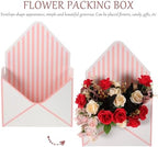 HEALEEP Envelope Shape Flower Packing Box Paper Case, 10pcs White with Pink Stripe Floral Wrapping Container for Bouquet Presentation and Candy Storage
