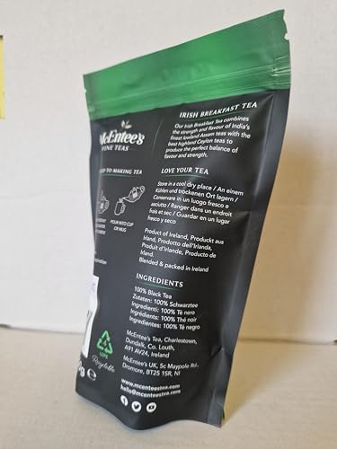 McEntee's Irish Breakfast Tea (Pack of 4) - 250g Refill Bags - Expertly Blended in Ireland. A Traditional Irish Blend of Ceylon and Assam tea's Delivering That Taste of Home.