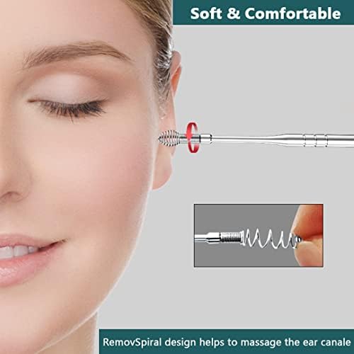 Spring Ear Wax Cleaner Tool Set Ear Cleaner Ear Cleaner Tool Ear Wax Removal Spoon Double Ended with Stainless 360° Spiral Ear Massage Cleaning Tool Ear Cleaner Cleaning Brush and Storage Box Silver