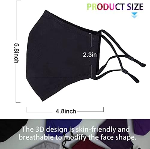 PAGE ONE Reusable Cloth Face Masks Washable Adjustable Breathable Cotton Face Mask for Women Men/6PC (black)