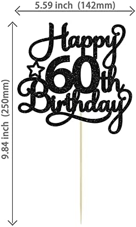 1 Pack Happy 60th Birthday Cake Topper Black Glitter 60 & Fabulous Cheers to 60 Years Old 60th Birthday Cake Pick for Celebrating 60th Birthday Anniversary Party Cake Decorations Supplies