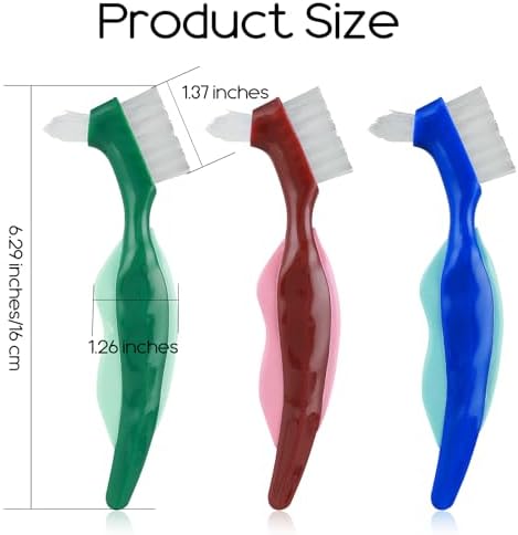 WY LIGHTING LEVEL 3 Pcs Hard Denture Brush, 3 Colors Premium Hygiene Denture Cleaning Brush for Denture Care, Double Sided Toothbrush with Multi-Layered Bristles & Rubber Anti-Slip Handle