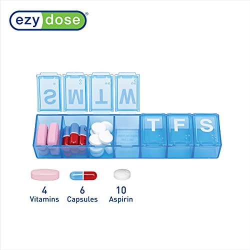 EZY DOSE Weekly (7-Day) Pill Organizer, Medicine Planner, Vitamin Organizer Box, Case for Supplements and Fish Oils, Convenient and Easy to Use Medium Compartments, Travel Friendly, Blue, BPA Free