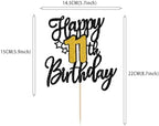 1 PCS Happy 11th Birthday Cake Topper Black Gold Glitter Hello Eleven Cheers to 11 Years Cake Pick Happy 11th Birthday Cake Decoration for 11 Fabulous Theme Anniversary Party Decorations Supplies