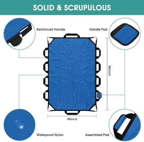 Bed Positioning Pad with Reinforced Handle, 60" X 40" Multipurpose Waterproof Transfer Sheet for Turning, Lifting & Sliding, Reusable Washable Patient Positioning Sheet for Caregiver, Light Blue
