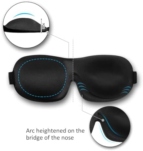 Sleep Mask SleepFun Invisible Alar Deep Orbit 3D Eye Mask Ultra Lightweight & Comfortable Sleeping Mask for Travel, Nap, Shift Works, Black & Blue