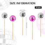 JOERSH 24pcs Disco Ball Cupcake Toppers - 1970s Disco Ball Picks Disco Theme Cake Decorations for Disco Theme Party 70s Disco Party Favor (Pink, Silver)