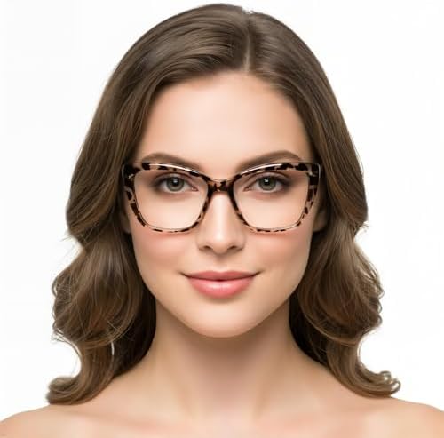 Oversized CatEye Reading Glasses for Women - Retro Style Frame, Blue Light Blocking Readers, Clear Lens, Spring Hinge