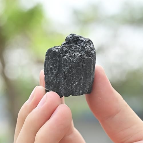 Black Tourmaline Raw Stones 1PC,Gemstones Raw Stones and Healing Crystals,Hand Carved Natural Pocket Raw Stone for Decoration Tumbling,Garden(1.18"-1.97")
