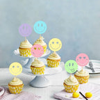 Ercadio 30 Pack Smile Face Cupcake Toppers Gold Glitter Cupcake Picks Smiley Assorted Cake Toppers For Girls Baby Shower Birthday Party Cake Decoration Supplies