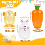 FOIMAS 12pcs Fillable Easter Egg Containers Carrots Bunnies Chicks Shaped Candy Containers for Easter Egg Hunt Basket Stuffers Filler