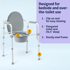 Medline Dark Gray 3-in-1 Folding Commode with Elongated Seat, Microban Treated - Portable, Adjustable, Durable - Ideal for Medical Patients