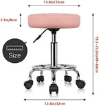 KKTONER Round Rolling Stool Chair PU Leather Height Adjustable Swivel Drafting Work SPA Shop Salon Stools with Wheels Office Chair Small (Pink)