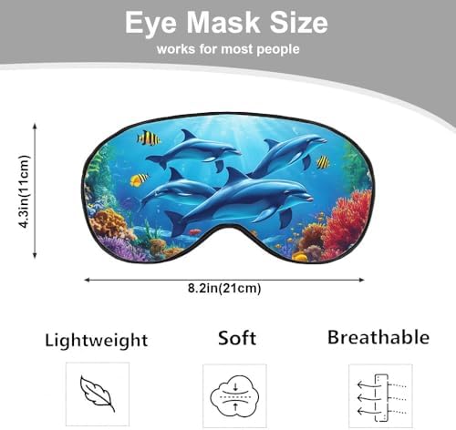Dolphin Eye Mask Sleeping Mask Sea Fish Coral Whale Starfish Ocean World Sleep Masks Silky Soft Eye Cover for Women Men Shading Blindfold for Air Travel Sleeping