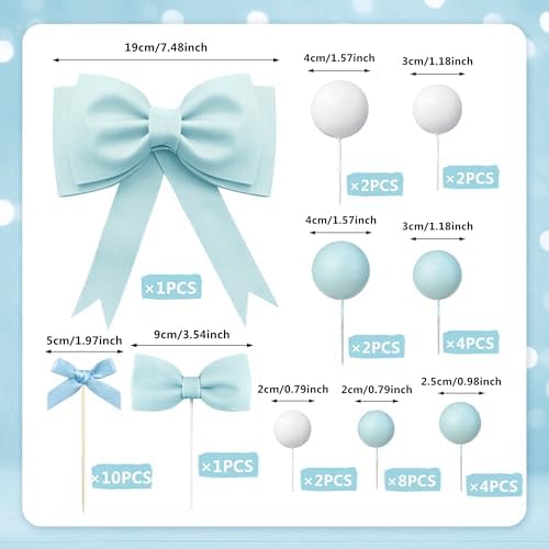 36 PCS Oversized Blue Bow Cake Toppers EVA Foam Bowknot Cakes Decorations Wedding Cake Topper for Birthday Baby Shower