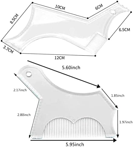 2PCS Men's Beard Shaping Tool Template, Beard Guide Shaper with Inbuilt Comb, Multi-liner Edges Shave for Curve/Straight/Neckline/Goatee/Sideburns (Clear-2pcs)