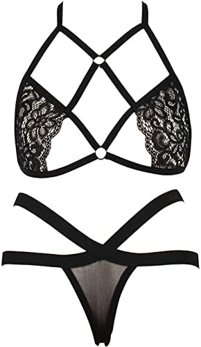 Women Bandage Lingerie Set Strappy Bra And Panty Set Two Piece Racerback Babydoll Harness Cage Cup Hollow Out Underwear