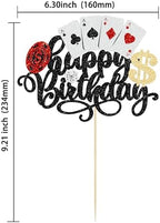 Ephlyn 1Pcs Casino Cake Topper Poker Game Chips Player Happy Birthday Cake Pick Decorations for Las Vegas Casino Night Theme Birthday Party Supplies