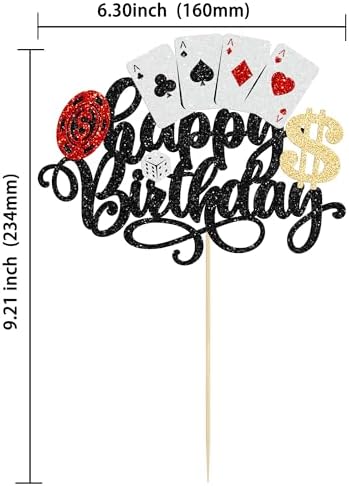 Ephlyn 1Pcs Casino Cake Topper Poker Game Chips Player Happy Birthday Cake Pick Decorations for Las Vegas Casino Night Theme Birthday Party Supplies