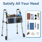 Loyoda Folding Walker with Basket and Glide Skis, 5" Wheels Lightweight Walkers for Seniors and Adults, Supports Up to 350 Pounds, Adjustable Height, Compact Standard Walker