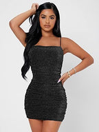 Floerns Women's Glitter Sleeveless Ruched Party Clubwear Bodycon Mini Dress