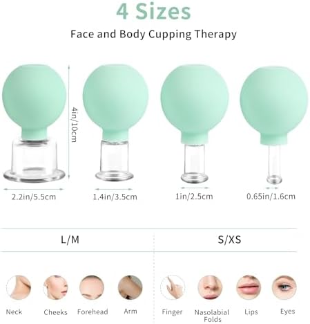 Meifuly Facial Cupping Set, 4 PCS Silicone Vacuum Suction Face Massage Cups, Skin Tightening Kit for Eyes, Face and Body (Green)