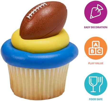 DECOPAC 3D Football Rings, Cupcake Decorations, Food Safe Cake Toppers – 24 Pack