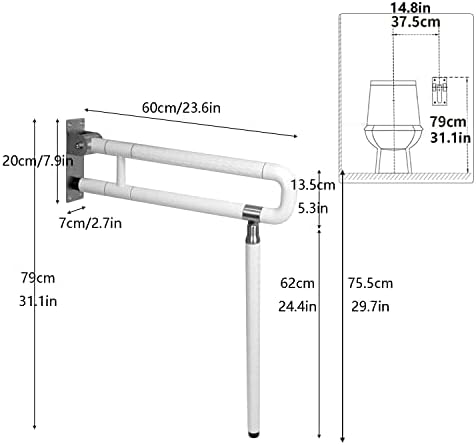 Nisorpa 29.7 INCH Foldable Toilet Grab Bar Flip Up Arm Grab Bars Handrails Grab Bars for Bathroom Toilet Anti Slip Safety Rails for Elderly Pregnant Women Disabled Handicap