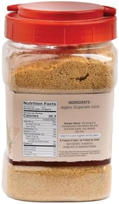 1lb (16 oz) Jaggery Powder Jar Natural Sweetener, Perfect for Cooking and Baking | Unique Sugar Substitute| Product of India