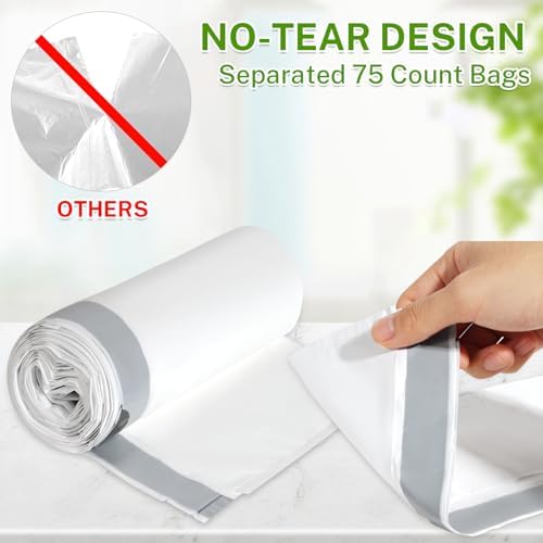 10 Gallon Trash Bags Drawstring, 1 Mil Thick White Garbage Bag for Office Kitchen, 75 Count