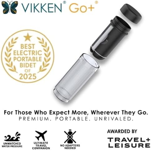 VIKKEN® Travel Bidet USB-Type C Electric Rechargeable Mobile Handheld Ultra Strong Water Spray Personal Hygiene Self Care for Men & Women, Go+ 300ml Classic Trim