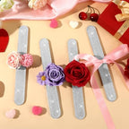JUNEBRUSHS 4 Pieces Slap Bracelet Corsage Wristlet Bands, White Floral Snap Bracelet Corsage Wristlet Bands with Hollow template for Wedding Prom DIY Bouquet Accessories Bridesmaids Bride Shower