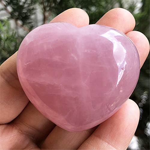 Natural Rose Quartz Puff Heart, Carved Polished Palm Worry Pocket Love Stone Healing Crystal 1.7"