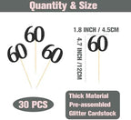 Sotpot 30 Pack Happy 60th Cupcake Toppers 60 Birthday Cake Decorations for 60th Birthday Wedding Anniversary Party Supplies Black Glitter