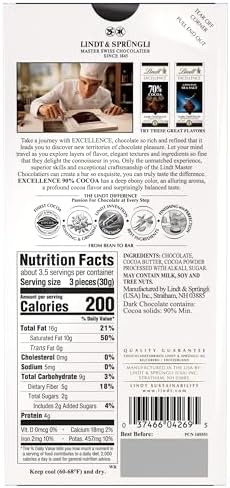 Lindt EXCELLENCE 90% Cocoa Dark Chocolate Bar, Dark Chocolate Candy, 3.5 oz. (12 Pack)