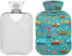 Construction Vehicles Teal Blue Hot Water Bottle with Soft Cover Feet Warmer with Soft Cover Warm Water Heat Bottles for Menstrual Cramps Pain Relief Medium